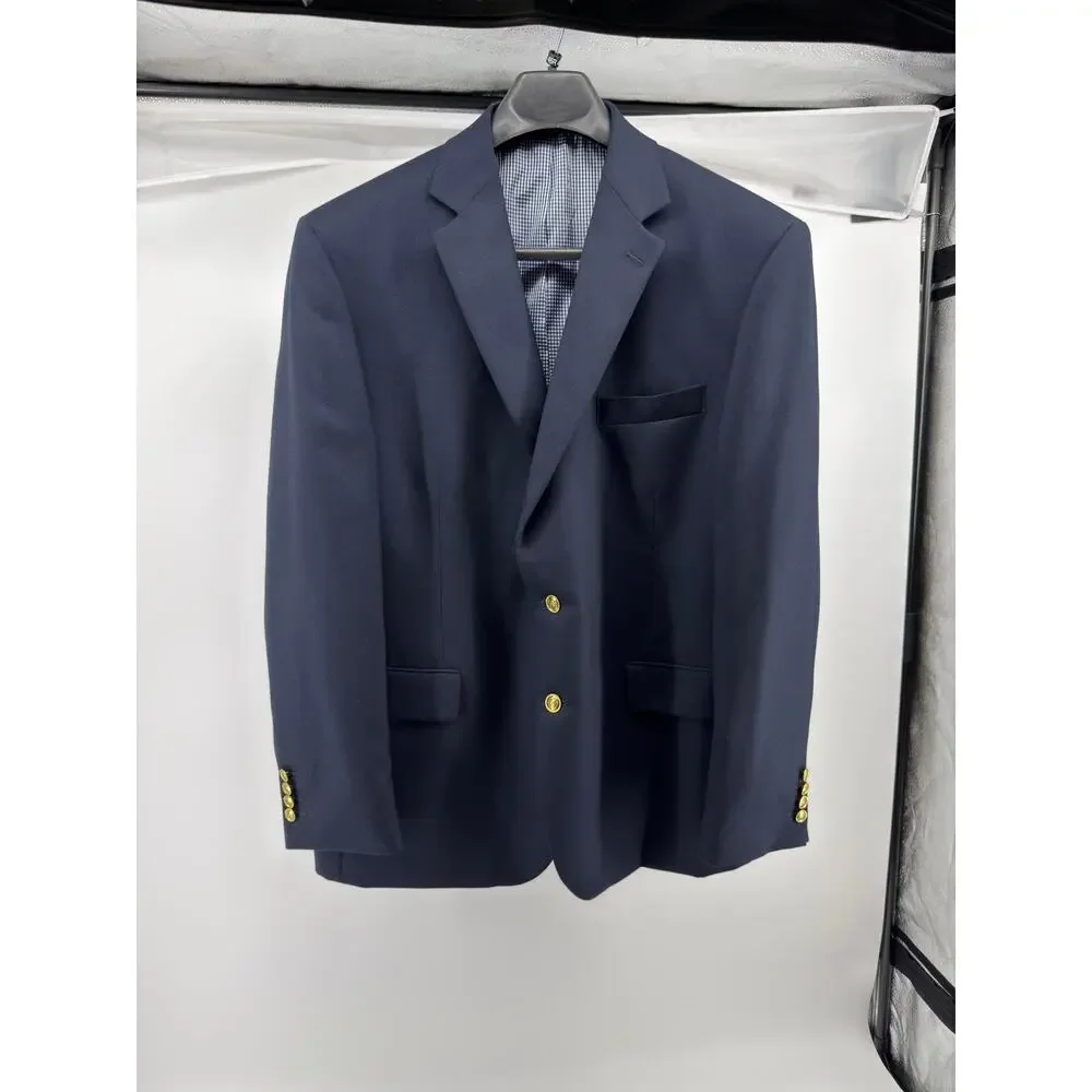 Old Money Wool Blazer Navy Brass Button Sport Coat Preference Stafford 46R